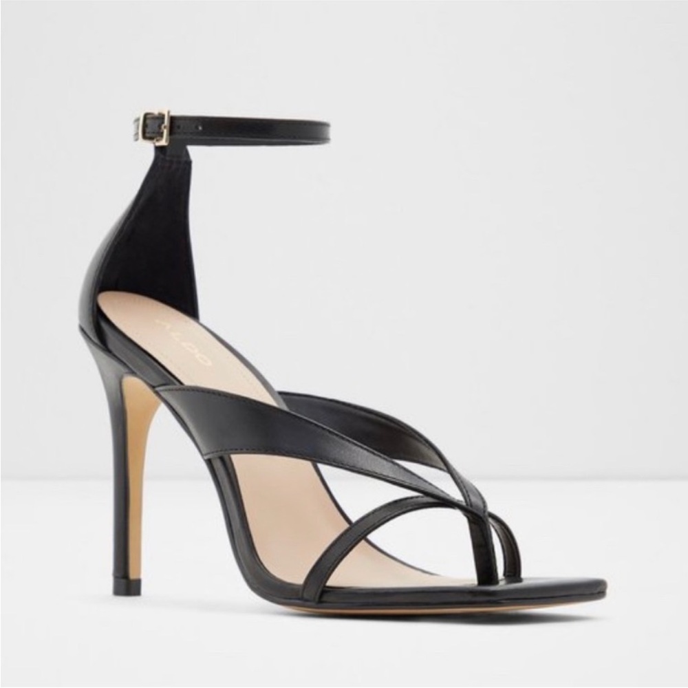 Strappy Square Toe Black Heels